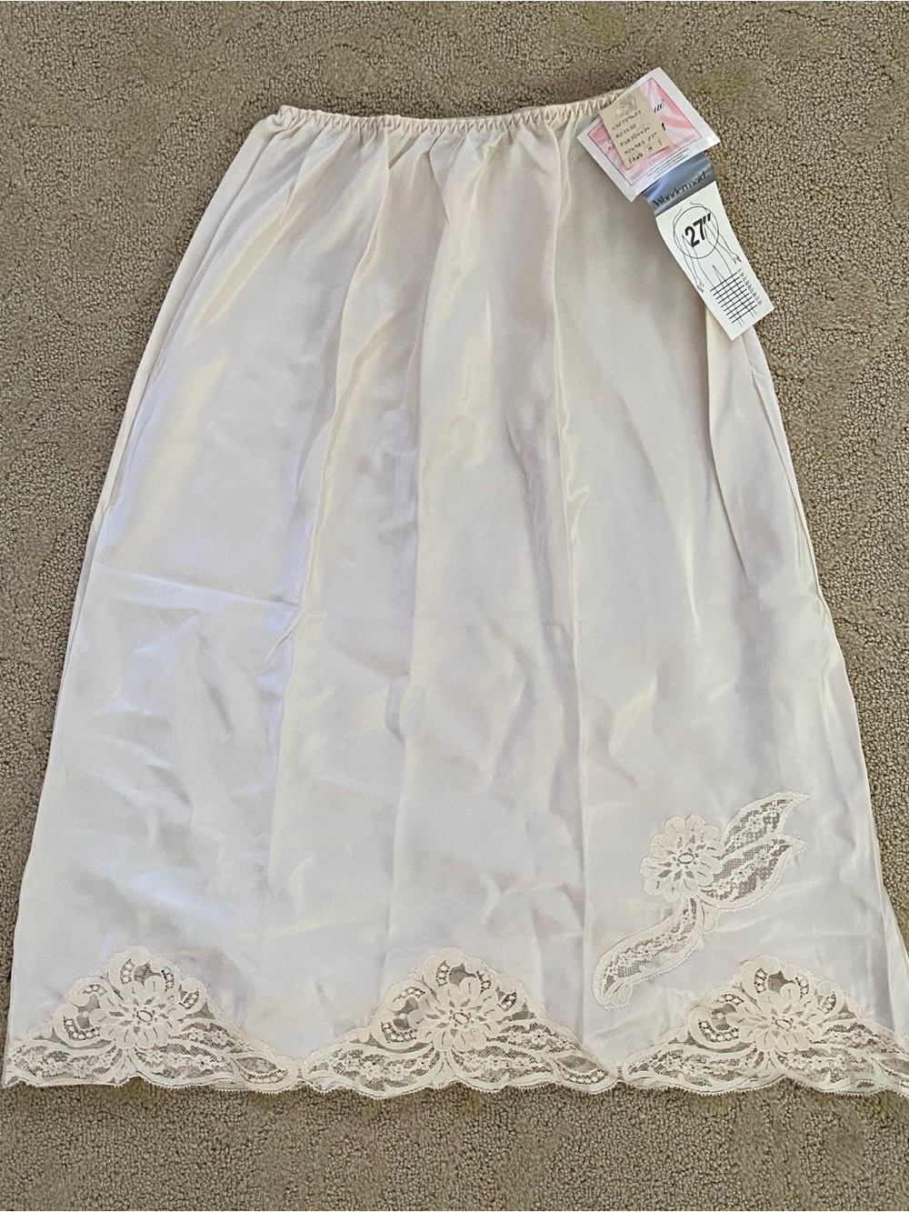 NWT Vintage Wondermaid Half Slip Beige Lace Size Medium 27" Lingerie Union USA